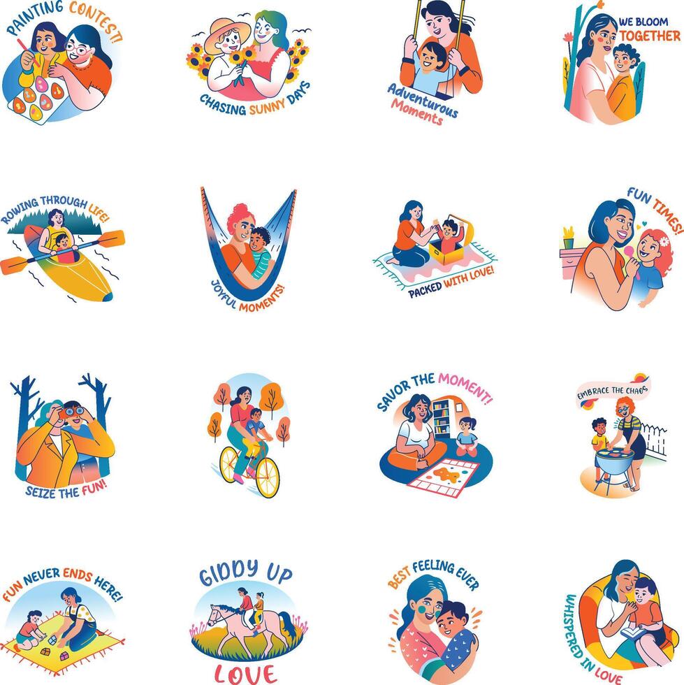 Collection of Motherhood Flat Stickers vector