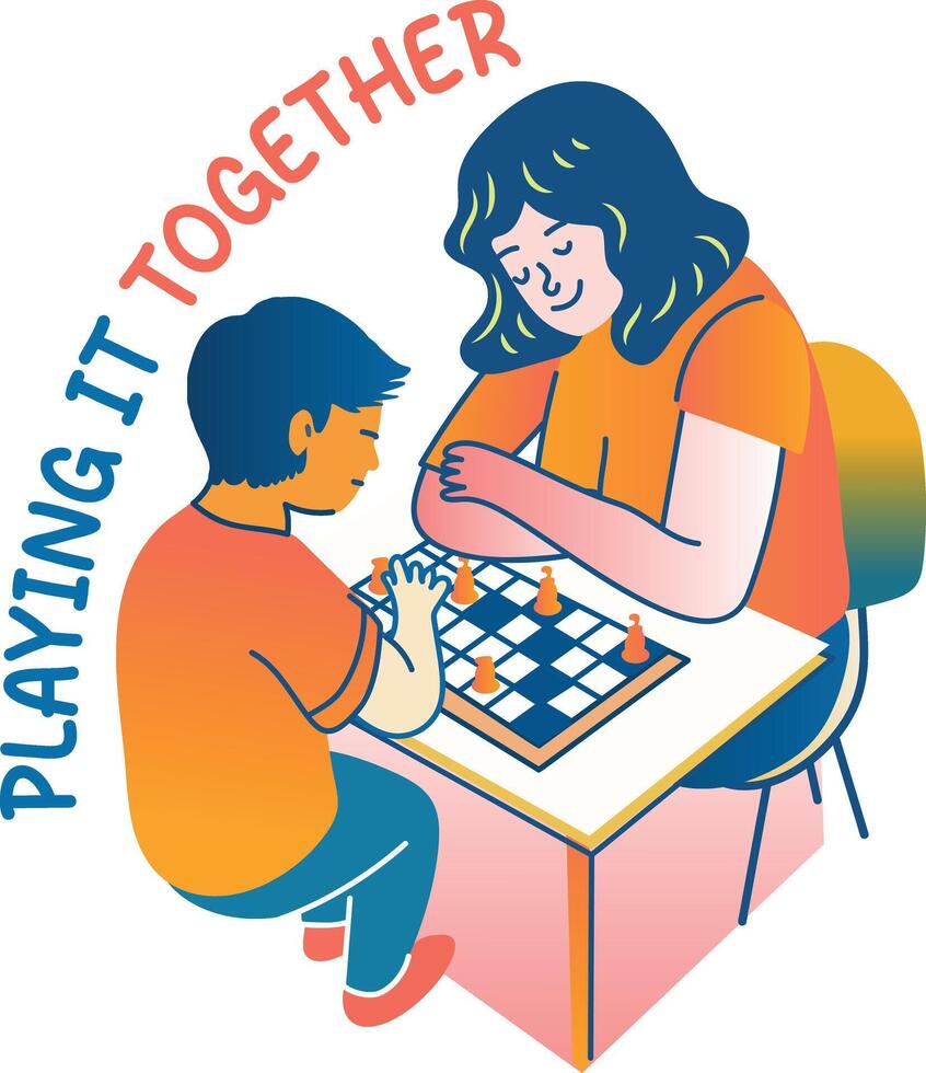 A flat sticker of mother and child playing together vector
