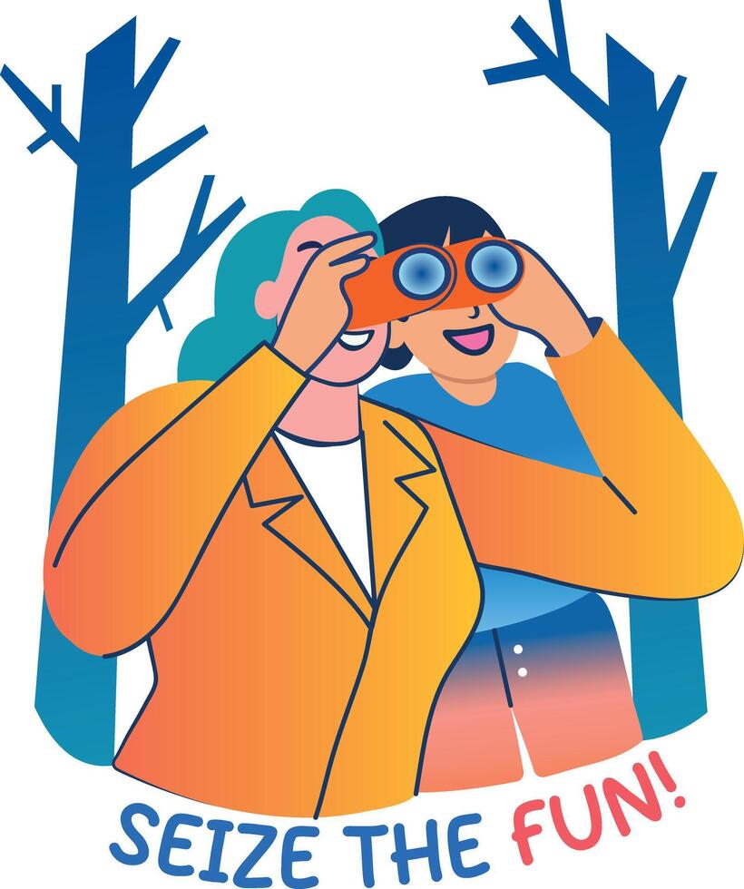 A flat sticker of mother and child enjoying together with seize fun typography vector
