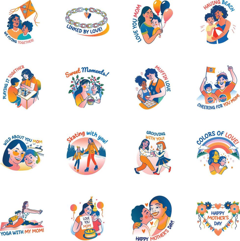 Bundle of Flat Style Happy Mothers Day Stickers vector