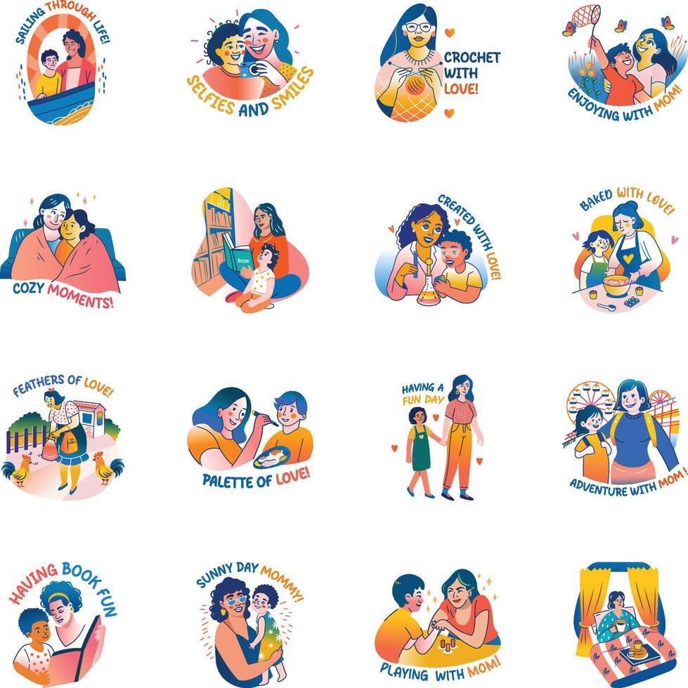 Collection of Flat Style Mother Love Sticker vector