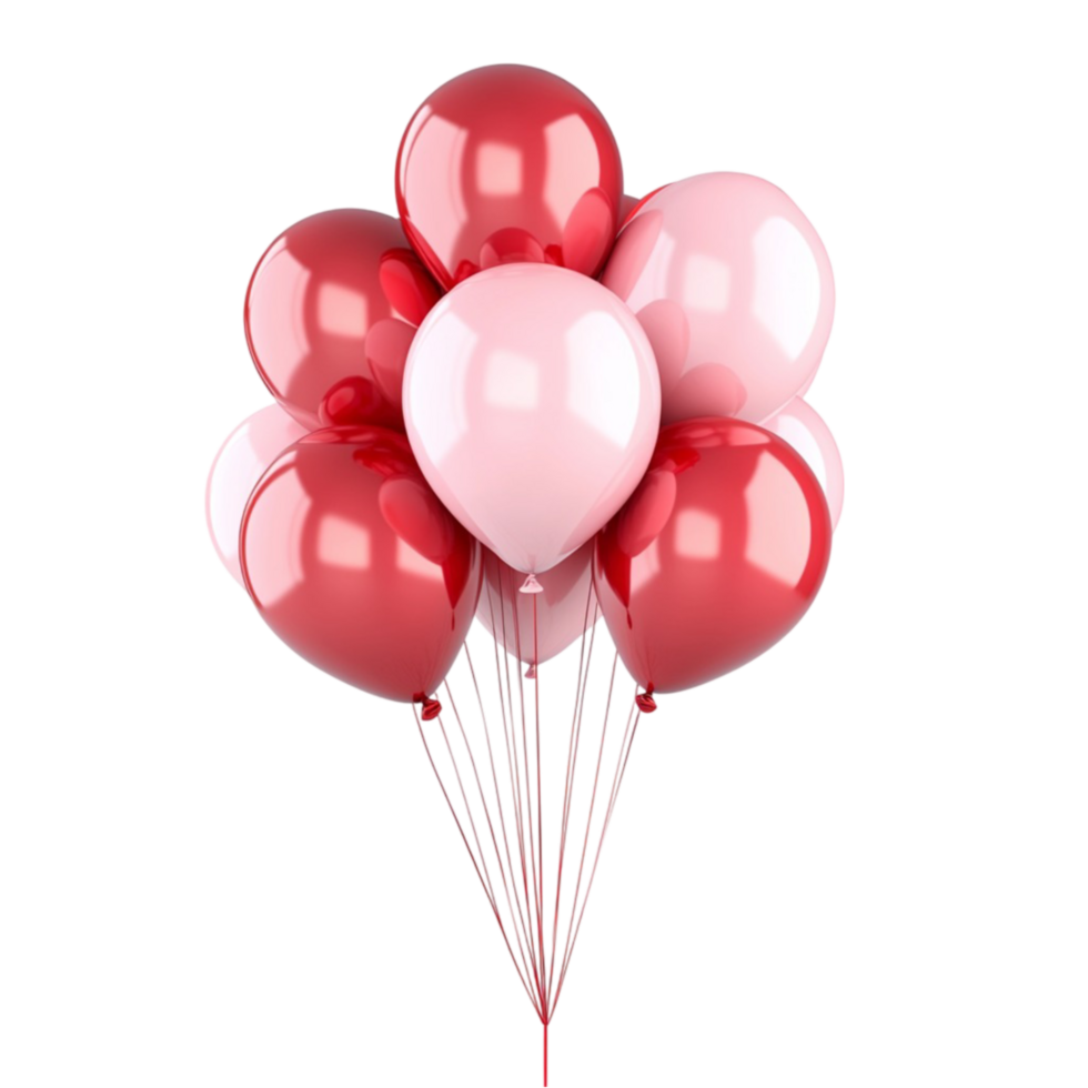 A bunch of red and pink balloons on a transparent background. png