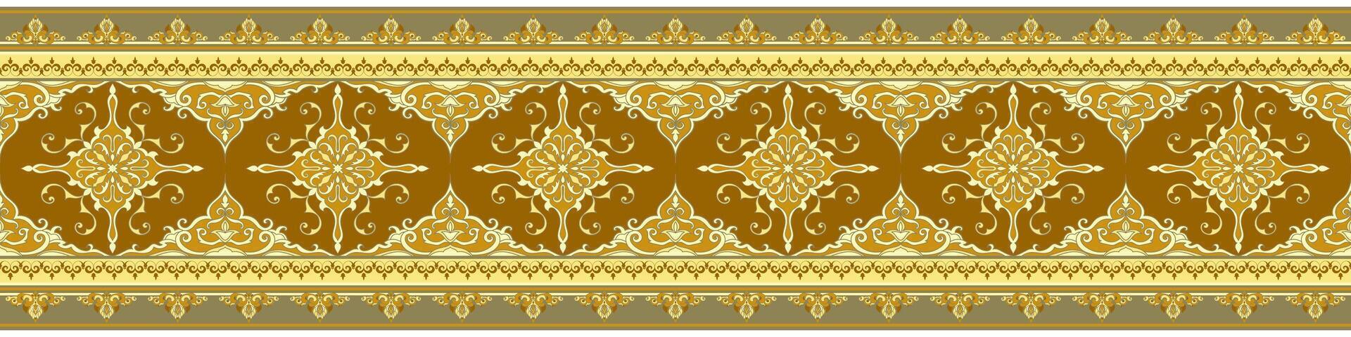 Golden border seamless abstract pattern for carpets and fabrics, wallpapers, ethnic tribal patterns. vector