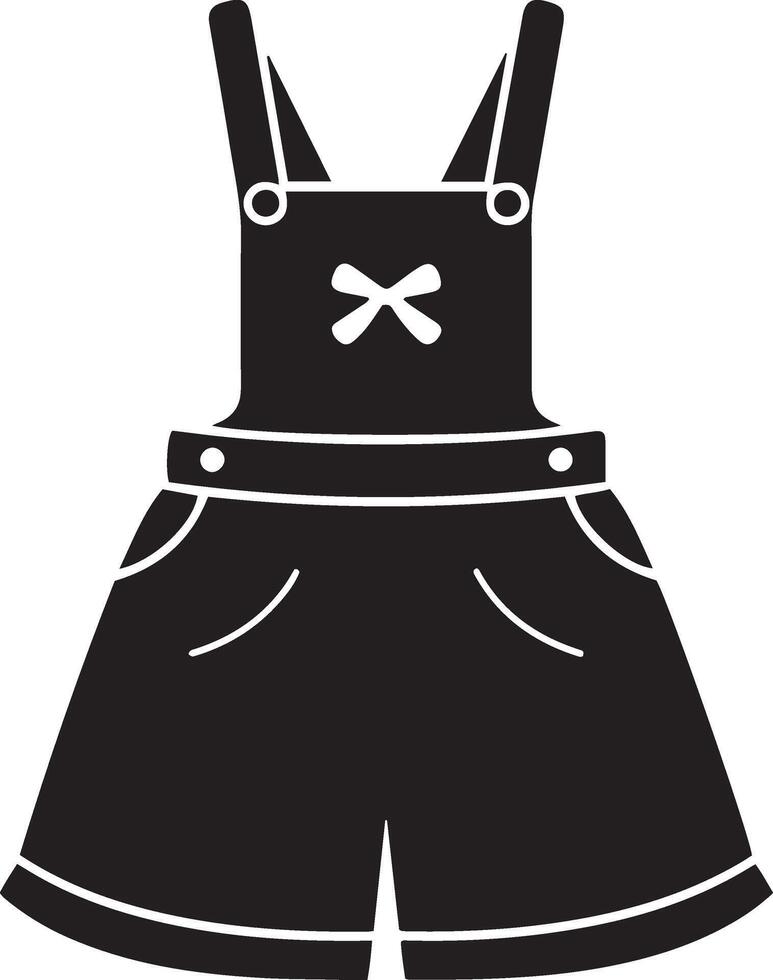 A black and white illustration of a girl's overalls vector