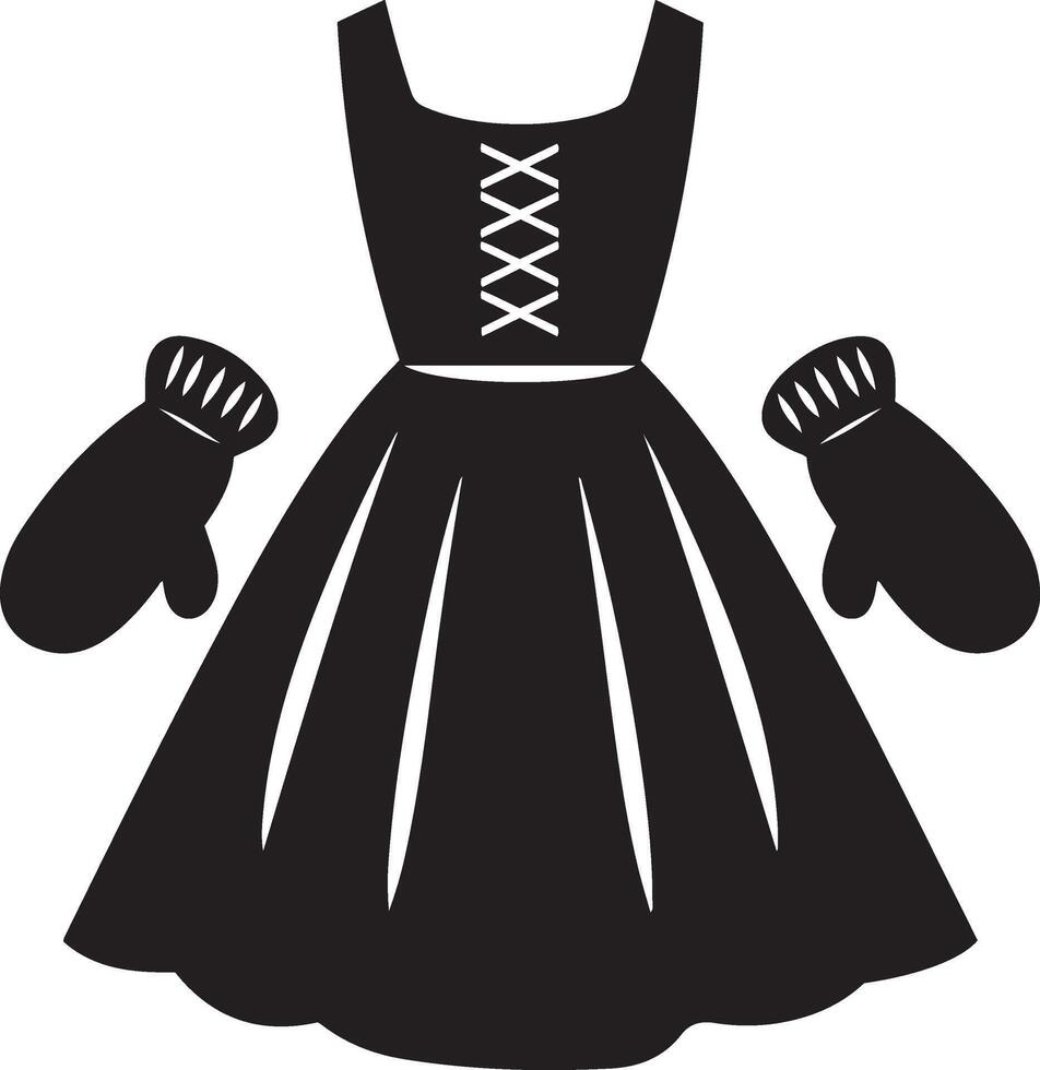 A black dress and mittens icon vector