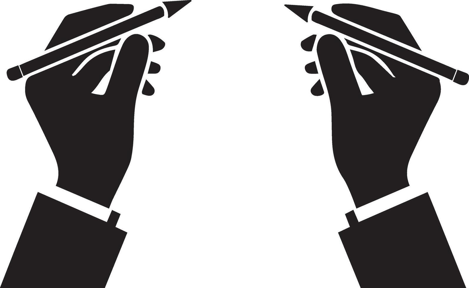 Two hands holding a pencil and a pen vector