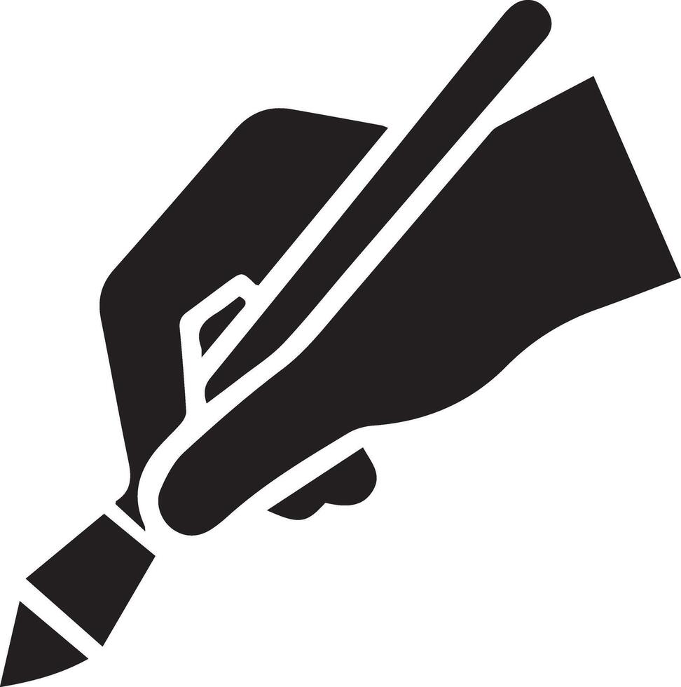 A black and white illustration of a hand holding a paintbrush vector