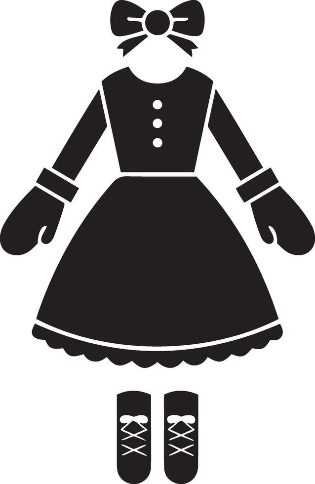 A black and white illustration of a dress and boots vector