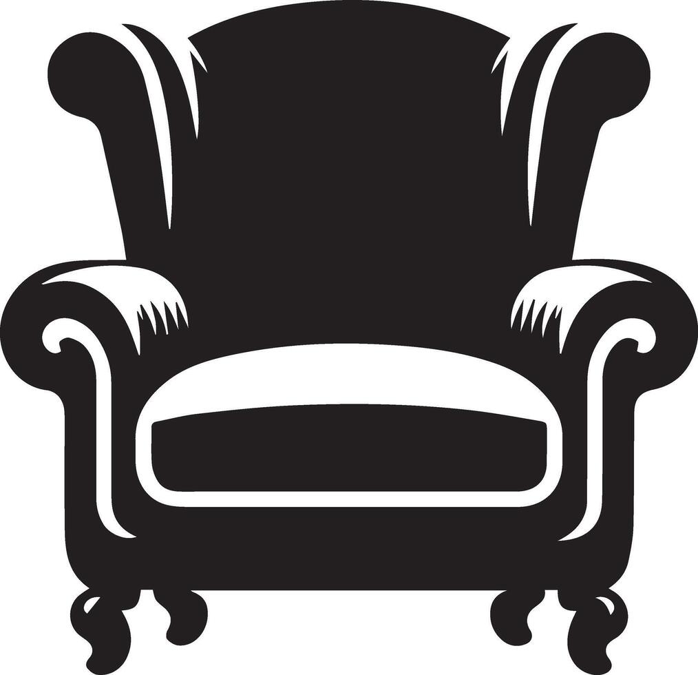 An old chair is shown in black and white vector