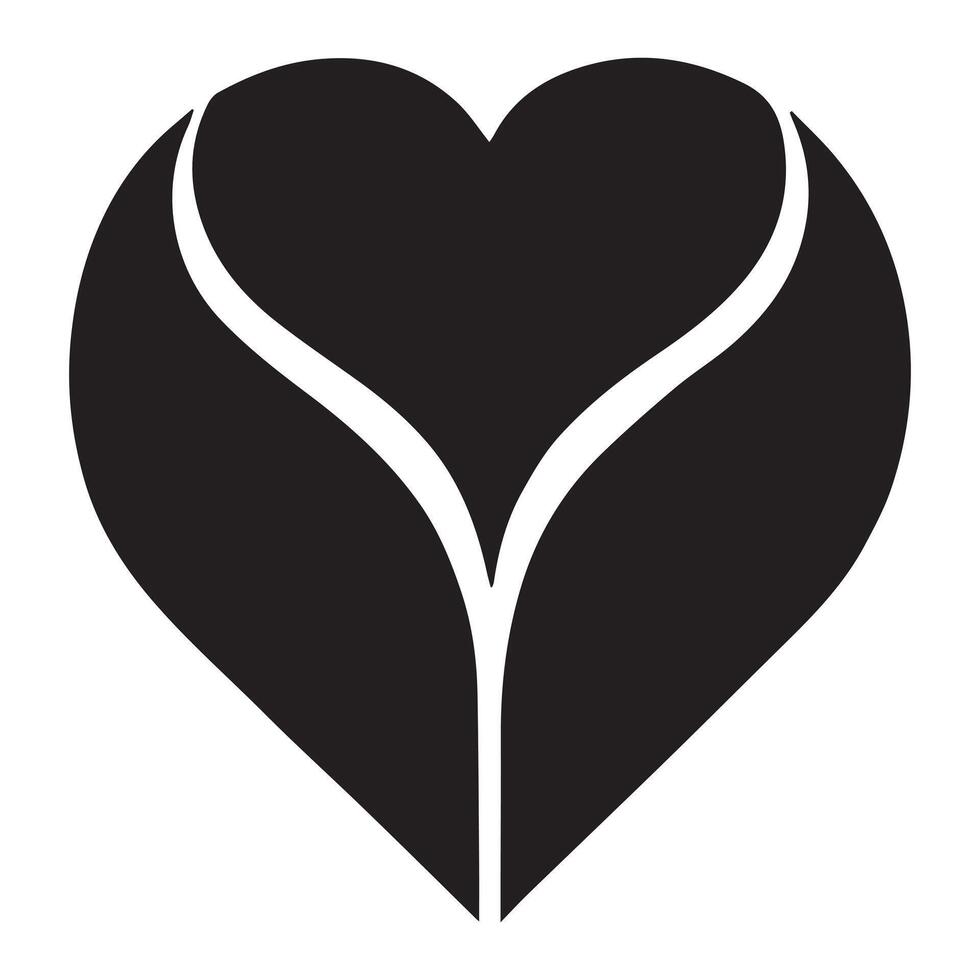 A black and white heart shape with a leaf in the middle vector
