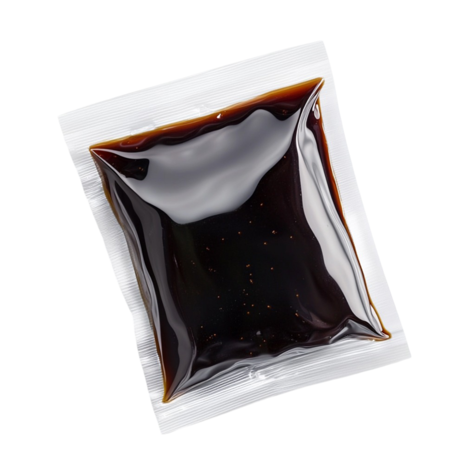 a bag of black sauce on a transparent background. png