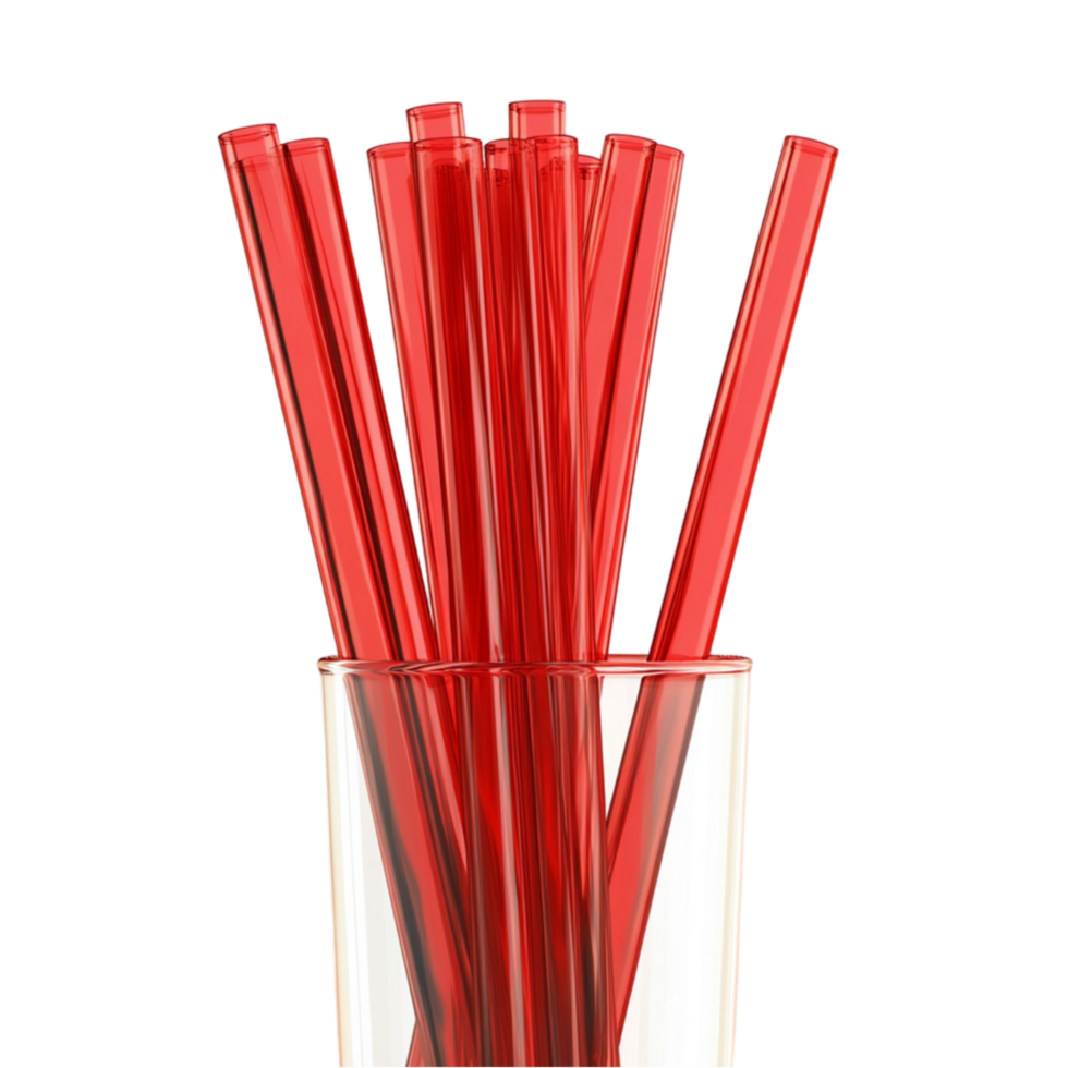 Red drinking straws in a glass png