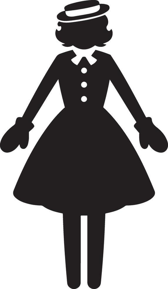 A silhouette of a girl in a dress and hat vector