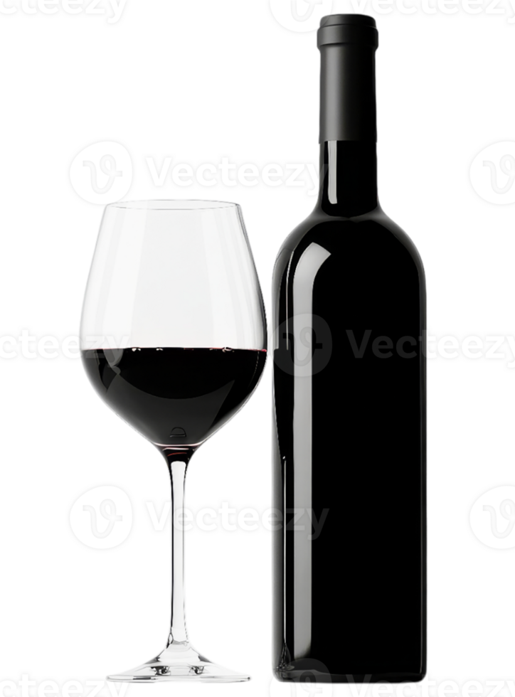 A bottle of red wine and a glass png