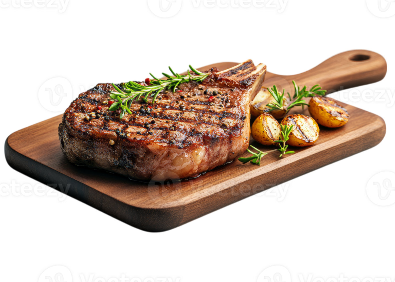 Grilled steak on a wooden cutting board png