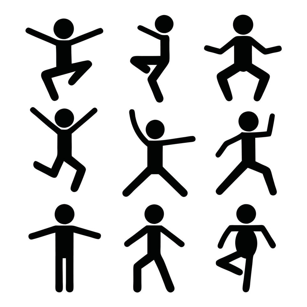 9 stick figure set vector