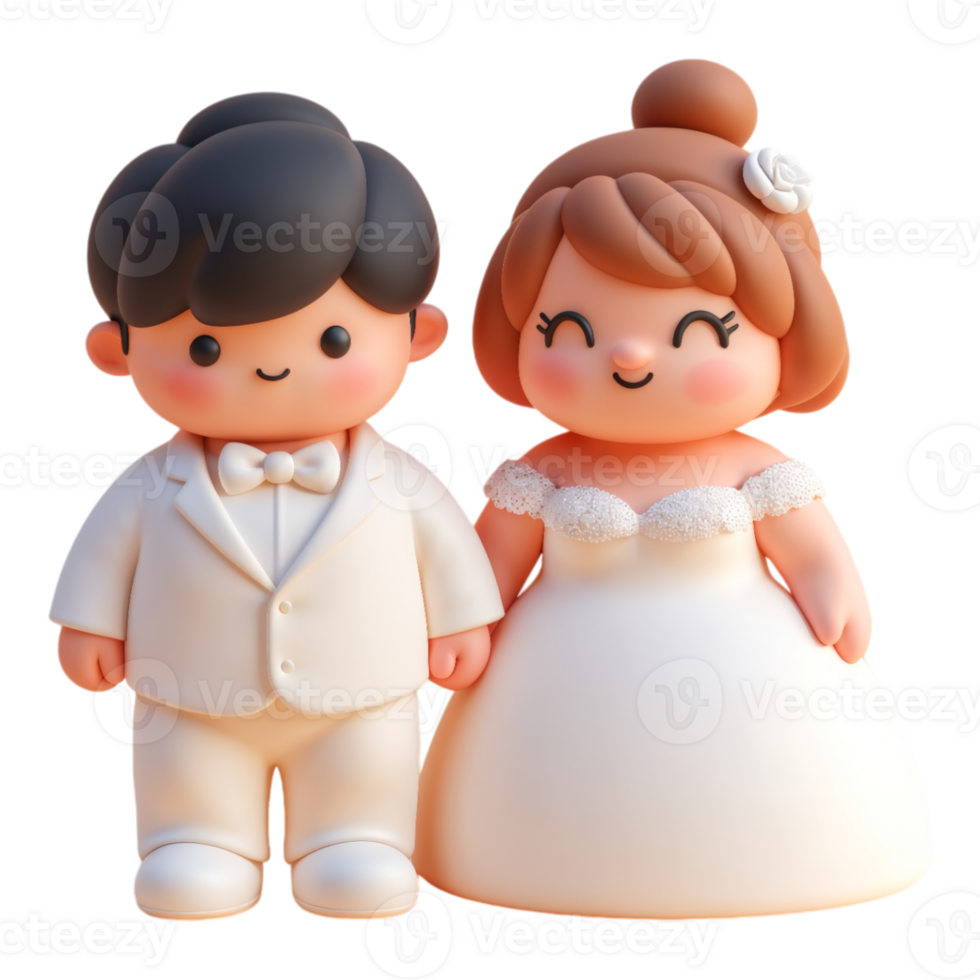 A cartoon couple in wedding attire png