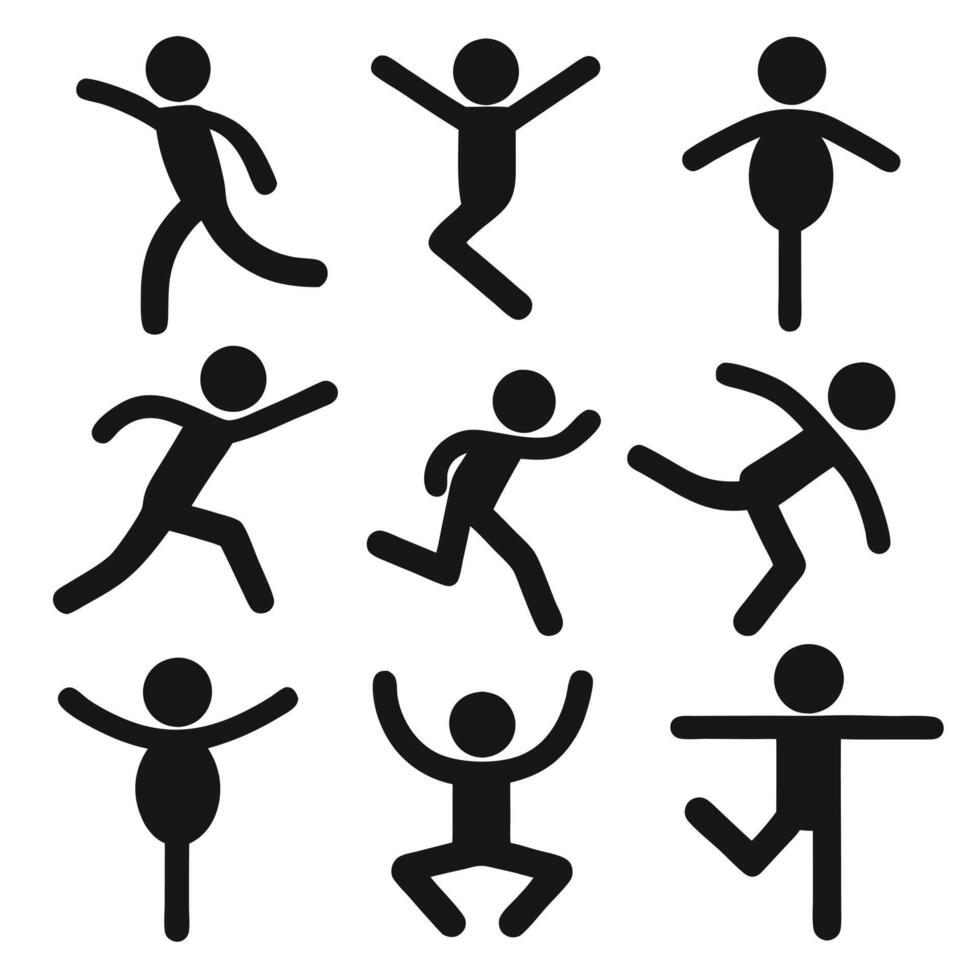 Collection of stick figures with different poses, human icon vector