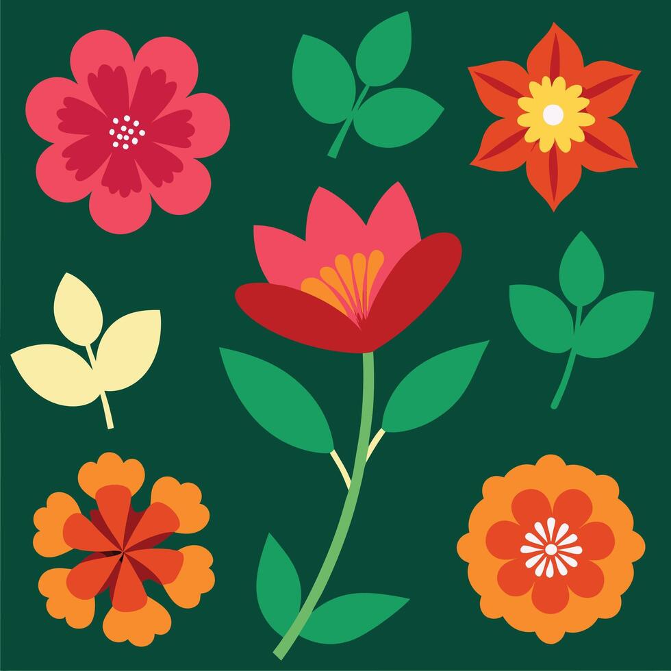 Beautiful romantic flower collection with leaves, floral bouquets, flower compositions vector
