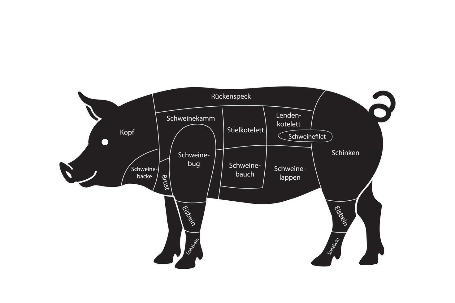Diagram of German Pork Cuts with Labels vector