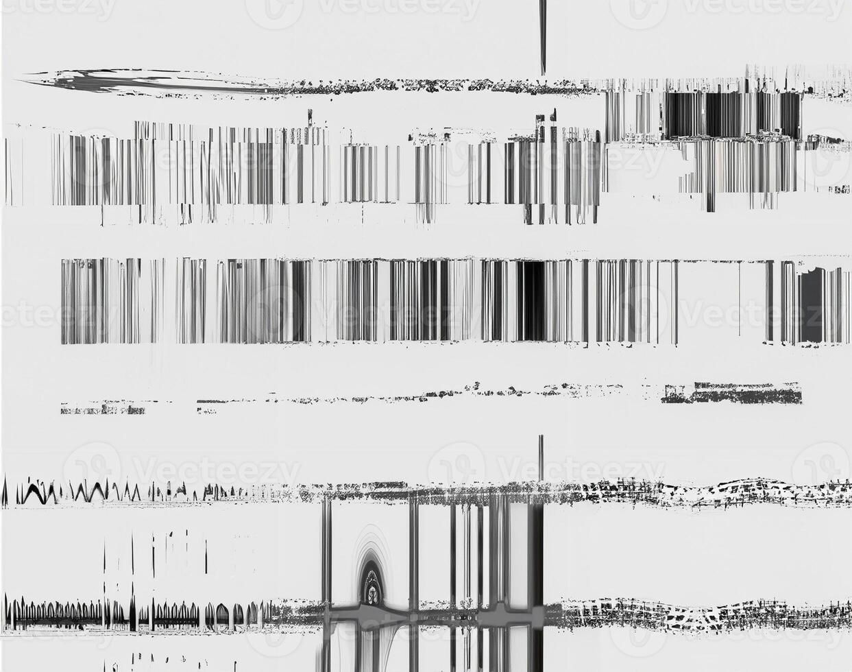 Abstract monochrome artwork showcasing vertical and horizontal distorted lines with a textured grunge effect. photo