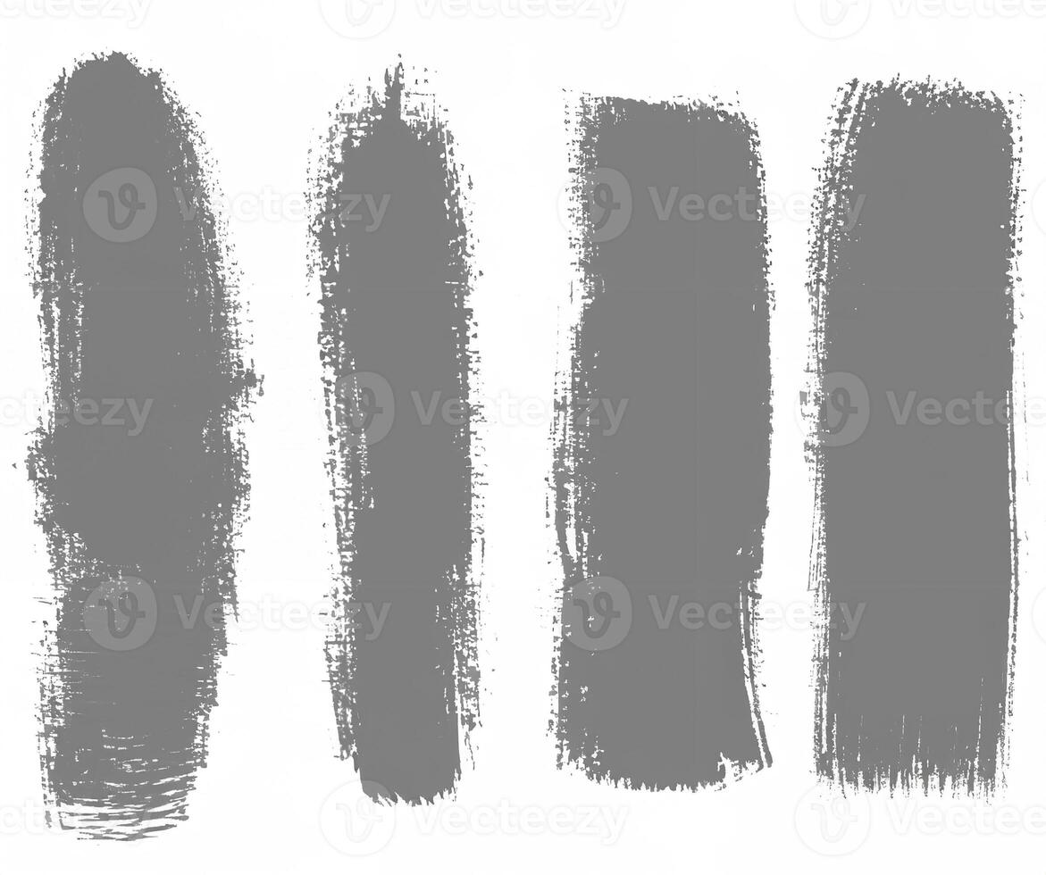 Four rough gray brush strokes isolated on white background, ideal for design elements, textures, and artistic overlays. photo