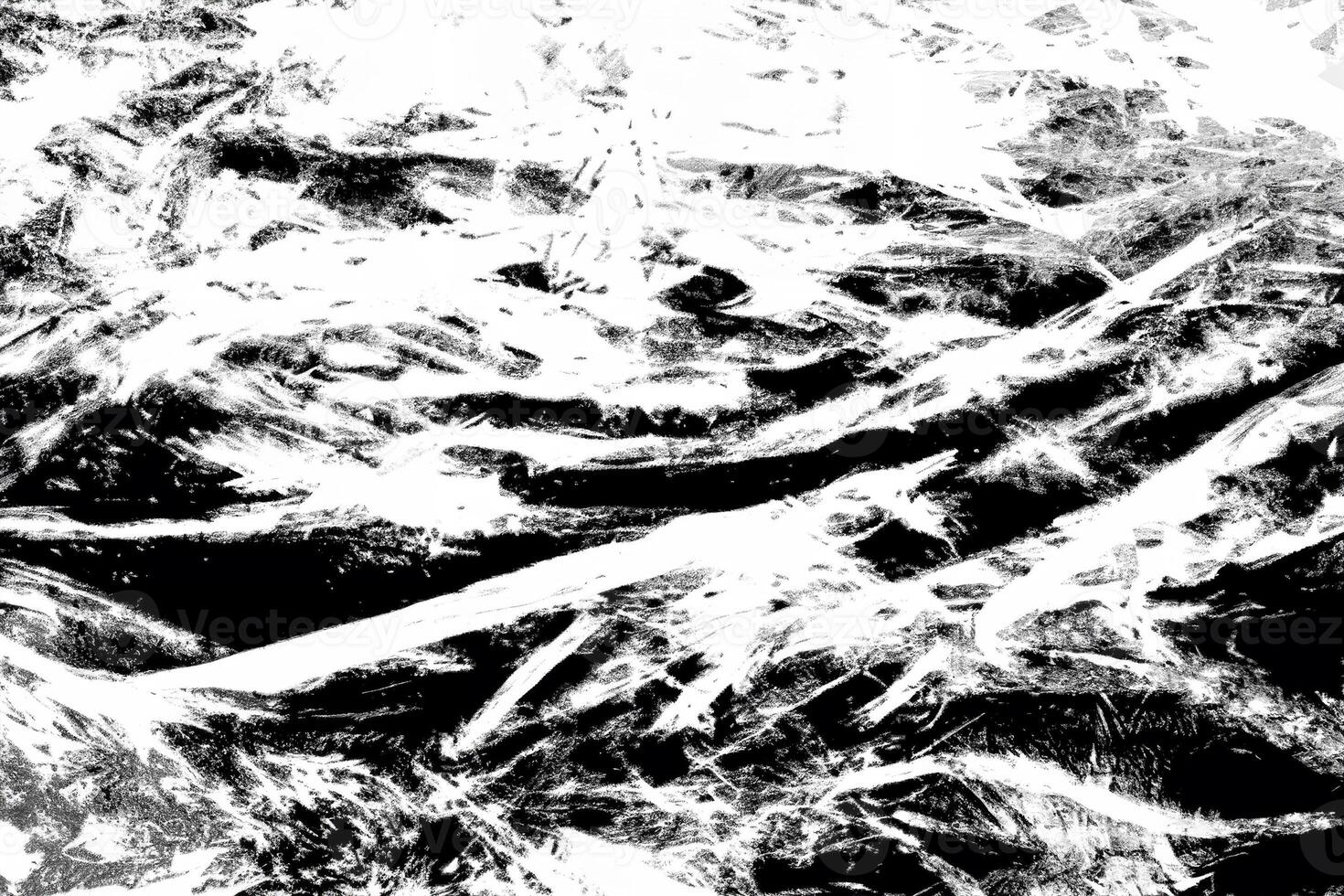 High-contrast abstract texture with chaotic black and white streaks and rough grunge patterns, ideal for backgrounds. photo