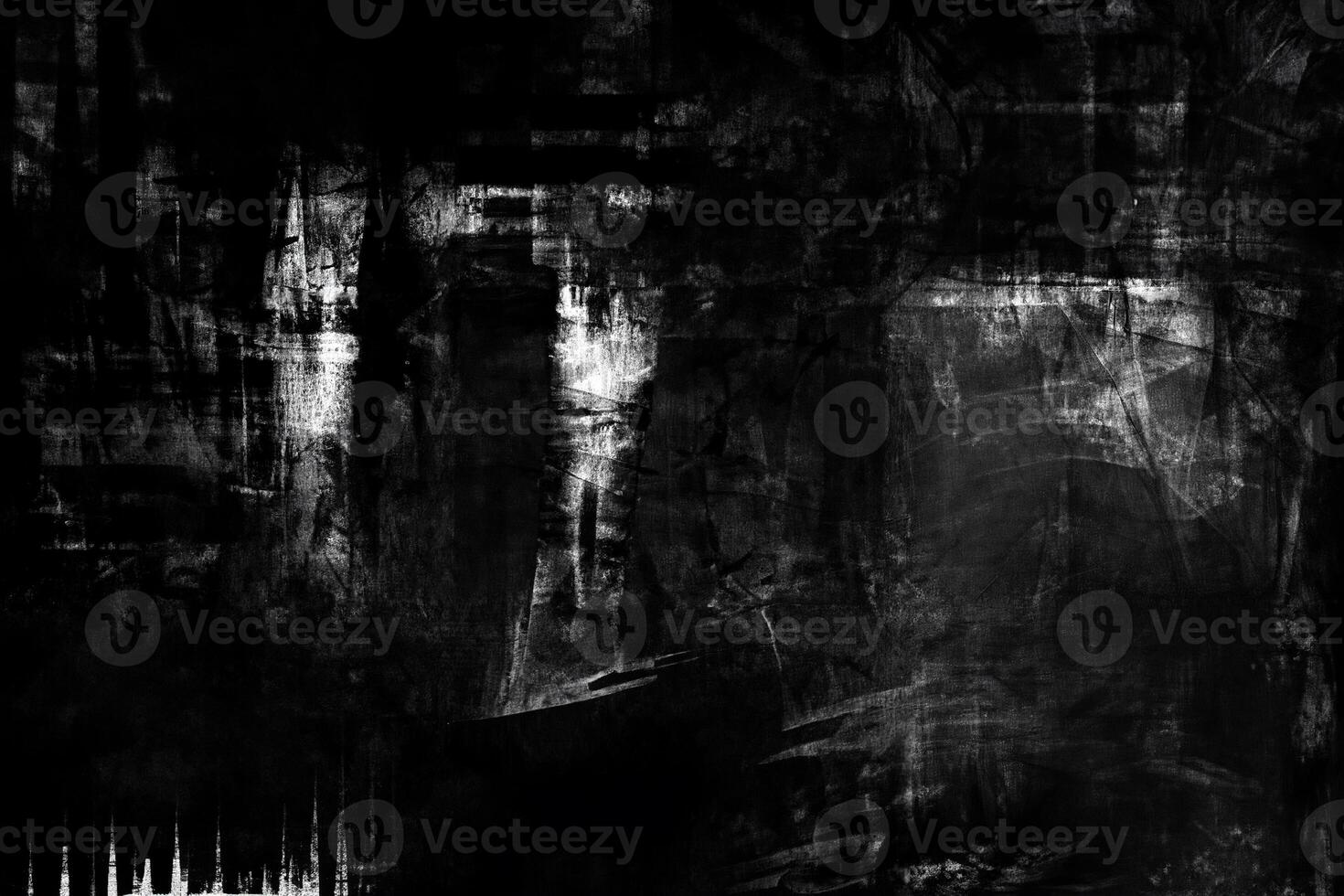 Dark textured grunge background with abstract streaks, scratches, and rough surface patterns. photo