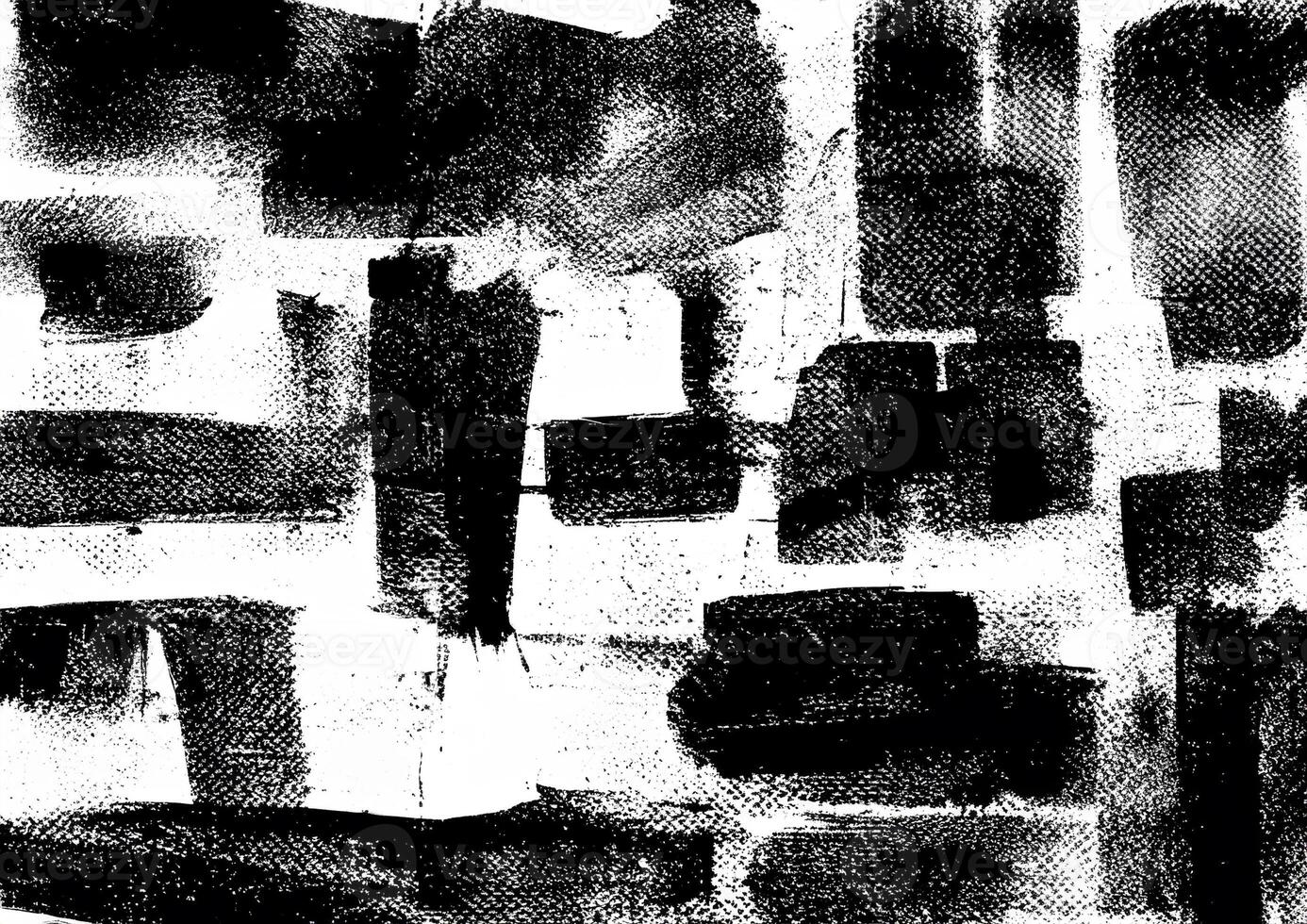 Abstract grunge texture with bold black brush strokes and rough patterns on a white background, perfect for artistic overlays. photo