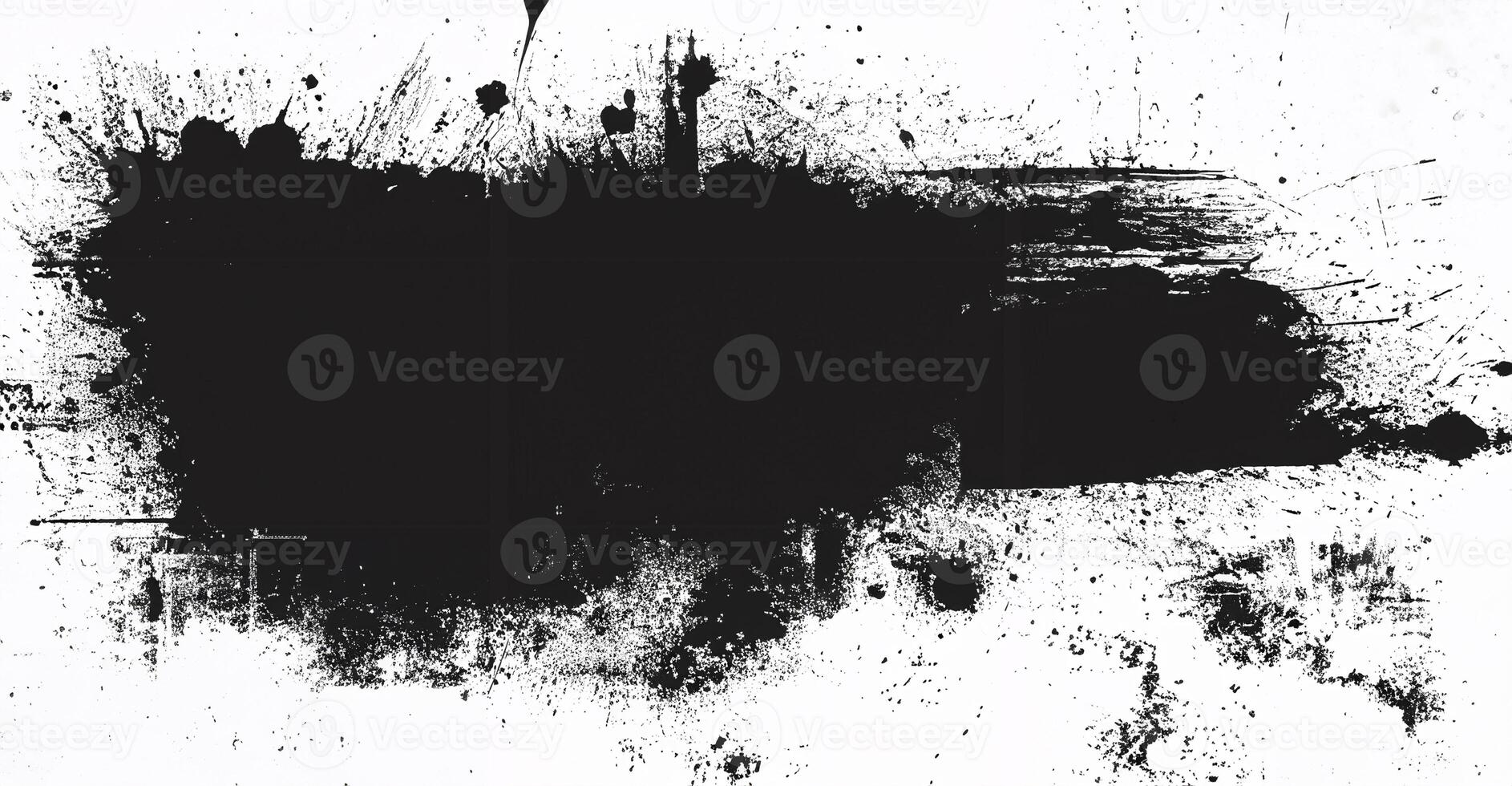 Black ink splatter abstract grunge background with textured brush strokes and paint effects. photo