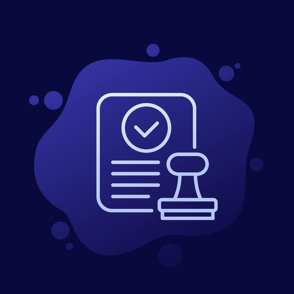 approved document icon with a stamp, line vector