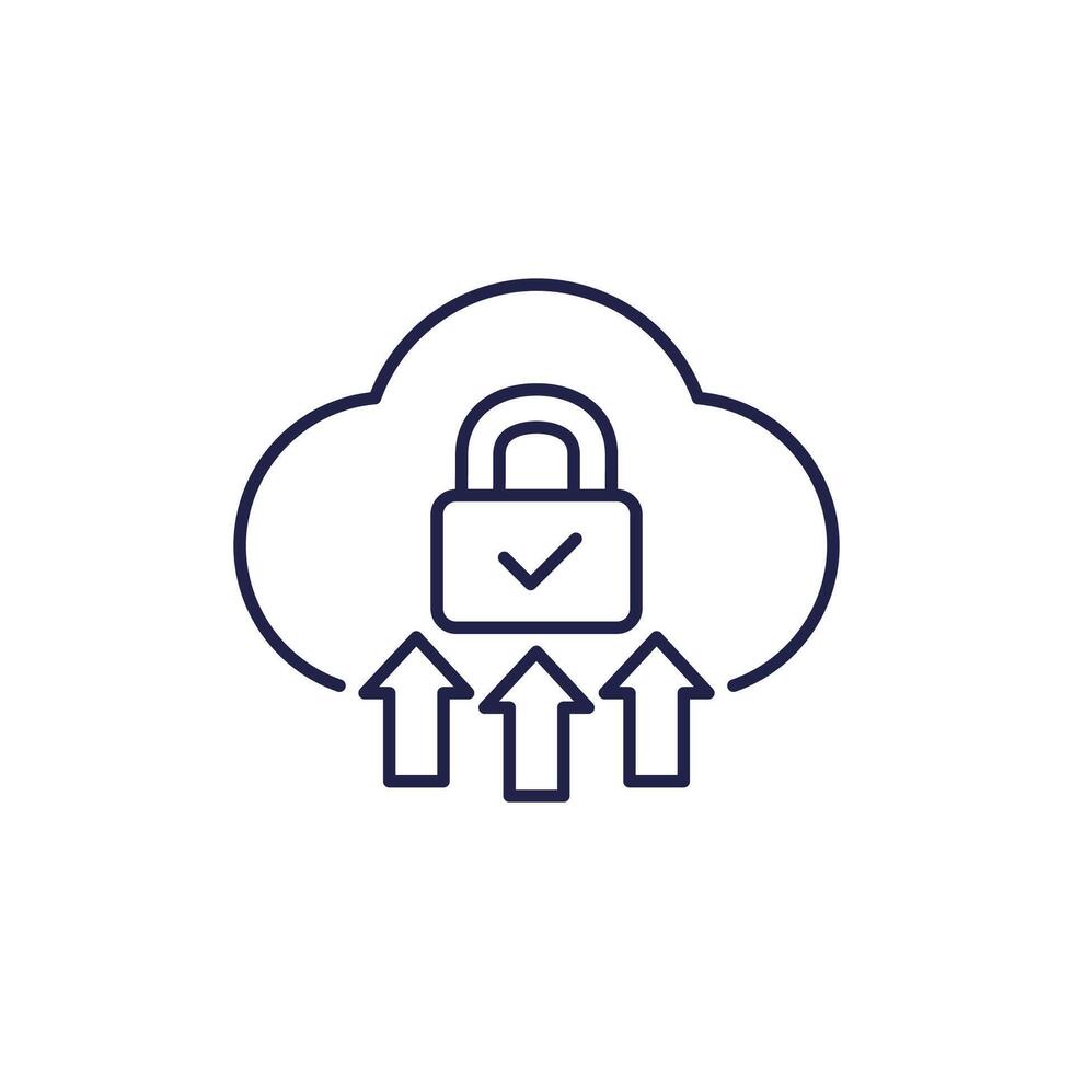 upload to secure cloud line icon vector