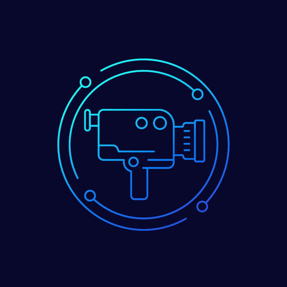 camcorder icon, retro camera linear design vector
