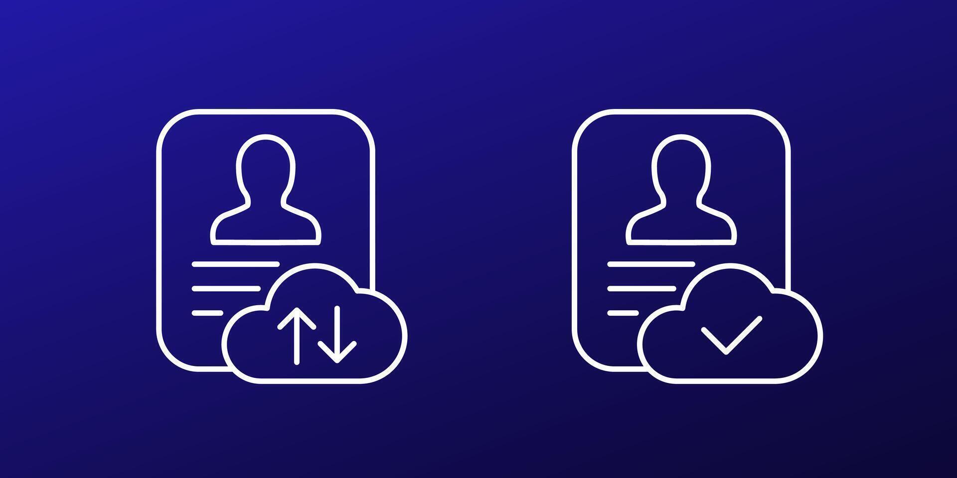 account backup line icons, personal data in cloud vector