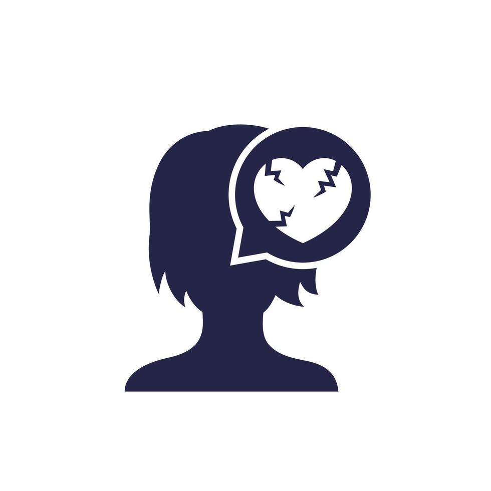 girl with broken heart, heartbreak icon vector