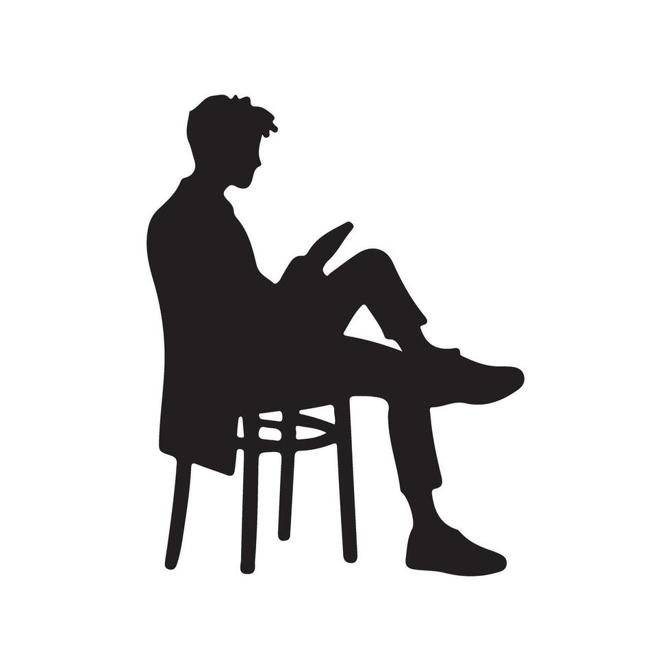 Silhouette of a Man Relaxing and Reading a Book Illustration vector