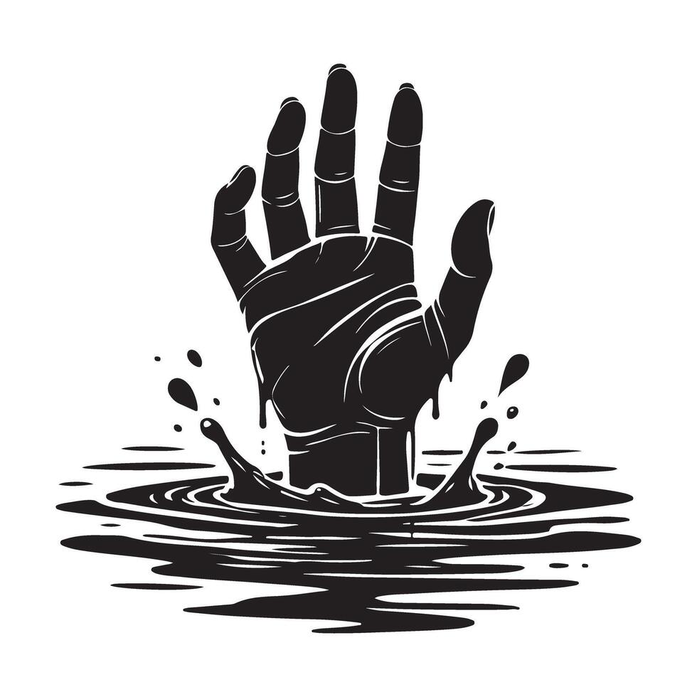 Hand Reaching from Dark Water Silhouette Illustration vector