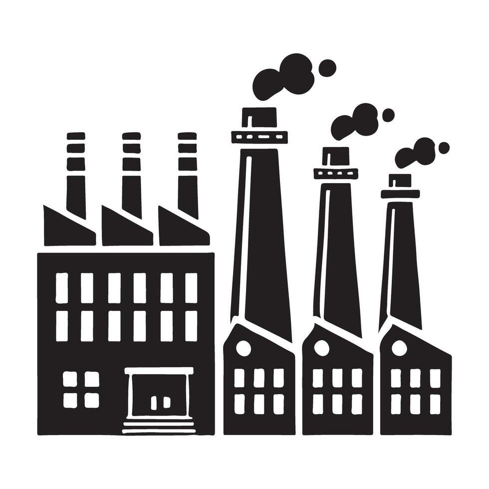 Industrial Factory Silhouette Illustration with Smoking Chimneys vector