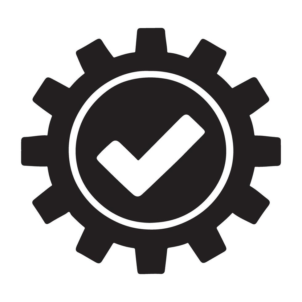 Gear with Checkmark Silhouette Icon for Settings vector