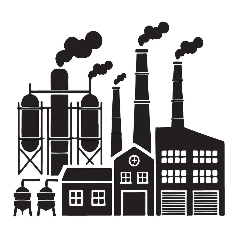 Detailed Silhouette Industrial Factory Complex Illustration vector