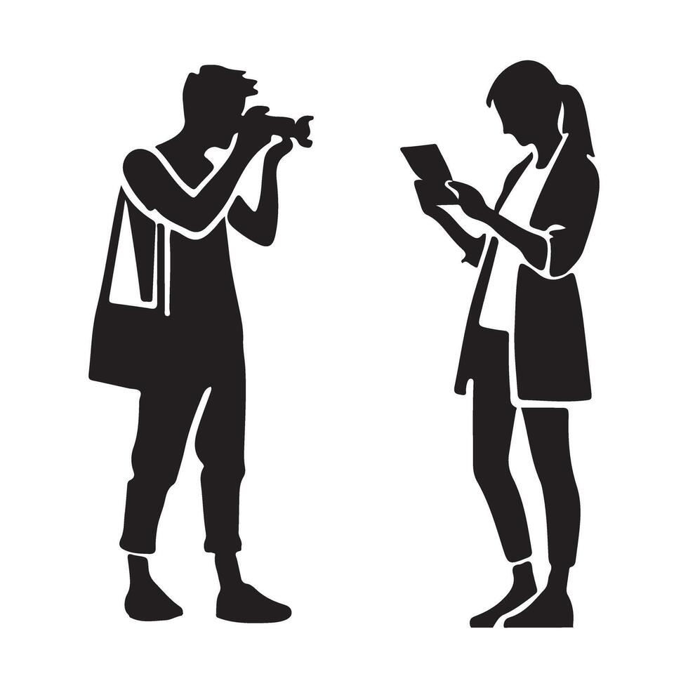 Photographer and Tablet User Silhouettes Illustration vector