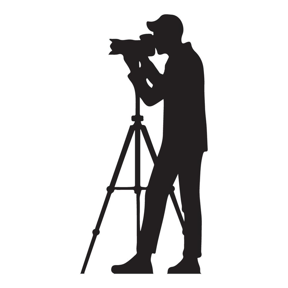 Silhouette of a Male Photographer Using Tripod vector