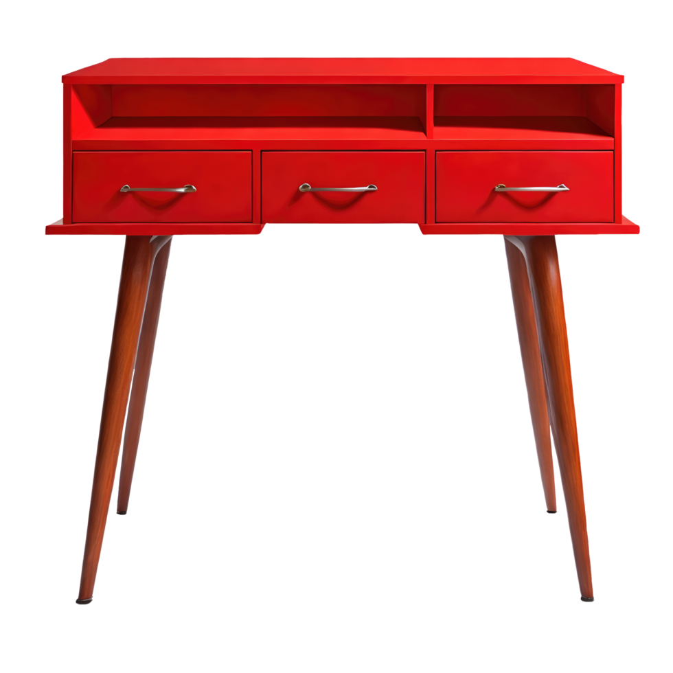 A red desk with three drawers and two legs png