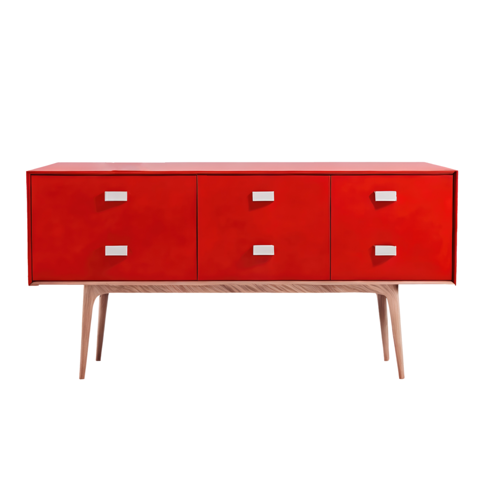 A red sideboard with four drawers and a wooden base png