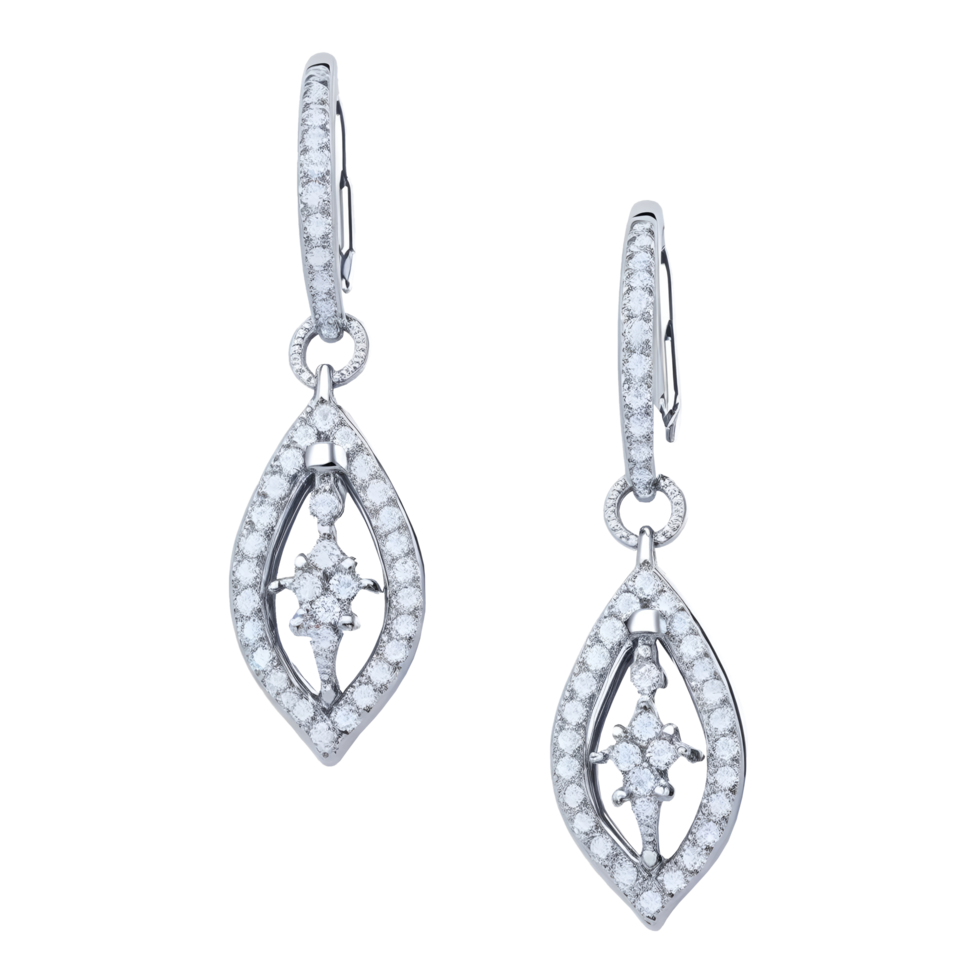 A pair of white gold earrings with diamonds png