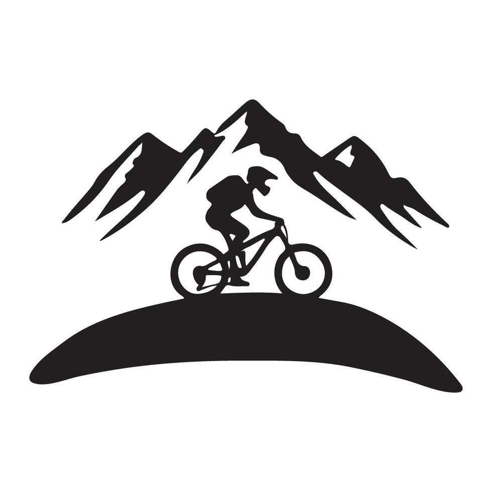 Mountain Biker Silhouette Illustration in Majestic Mountains vector