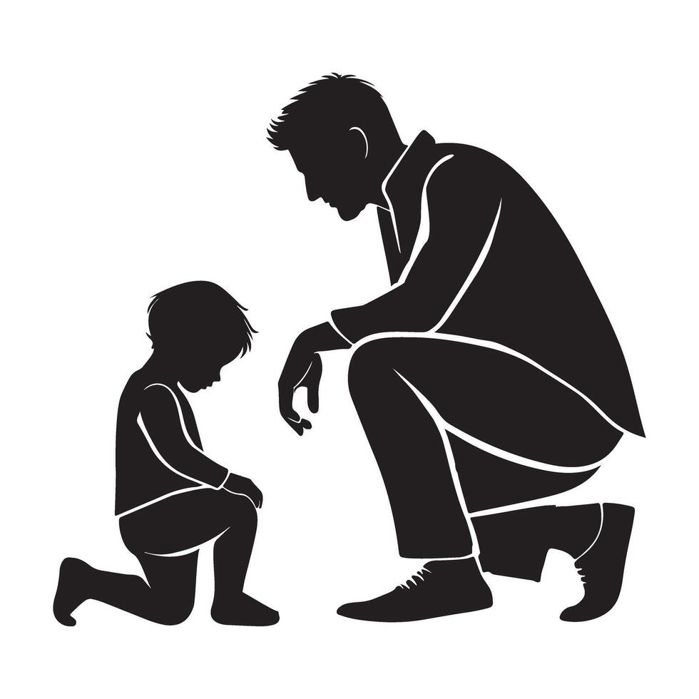Father and Son Silhouette Illustration A Tender Moment of Connection vector