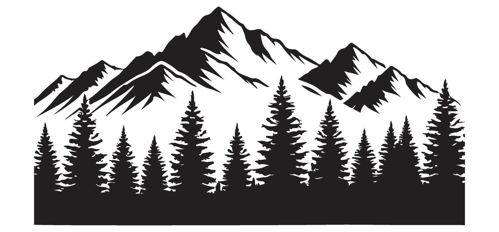 Mountain Range with Pine Trees Silhouette vector