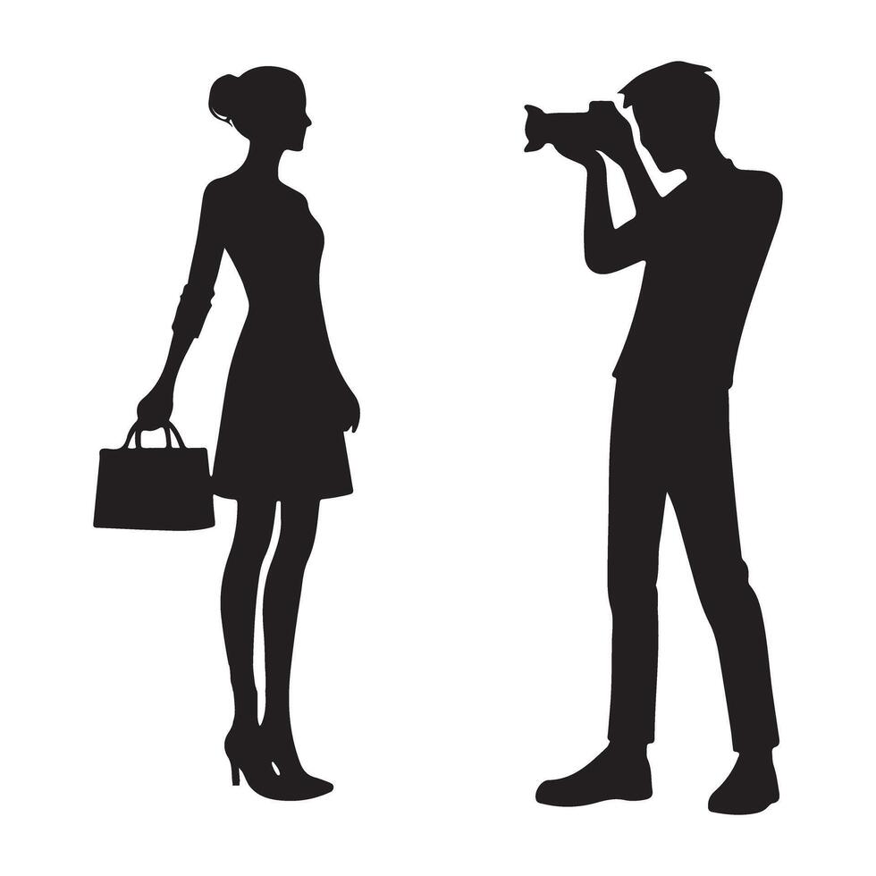 Silhouette of a Fashion Photographer and Model Illustration vector