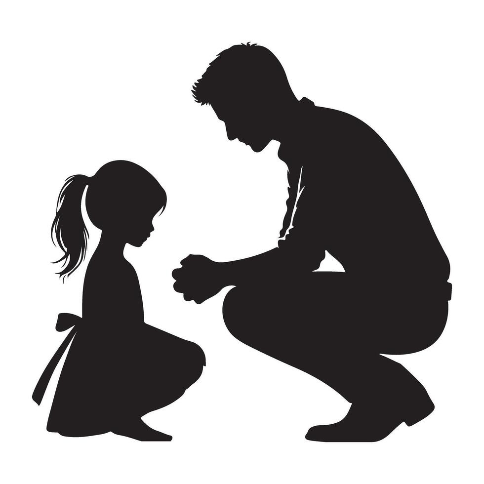 Silhouette Illustration of Father and Daughter in a Tender Moment vector